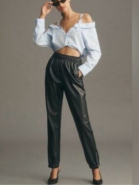 Avec Les Filles Black Faux Leather Jogger Pants XL NWOT